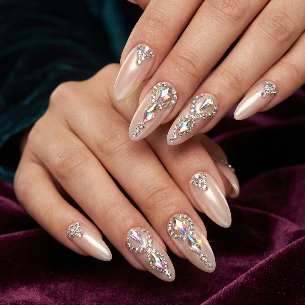 Uñas decoradas con cristales y pedrería