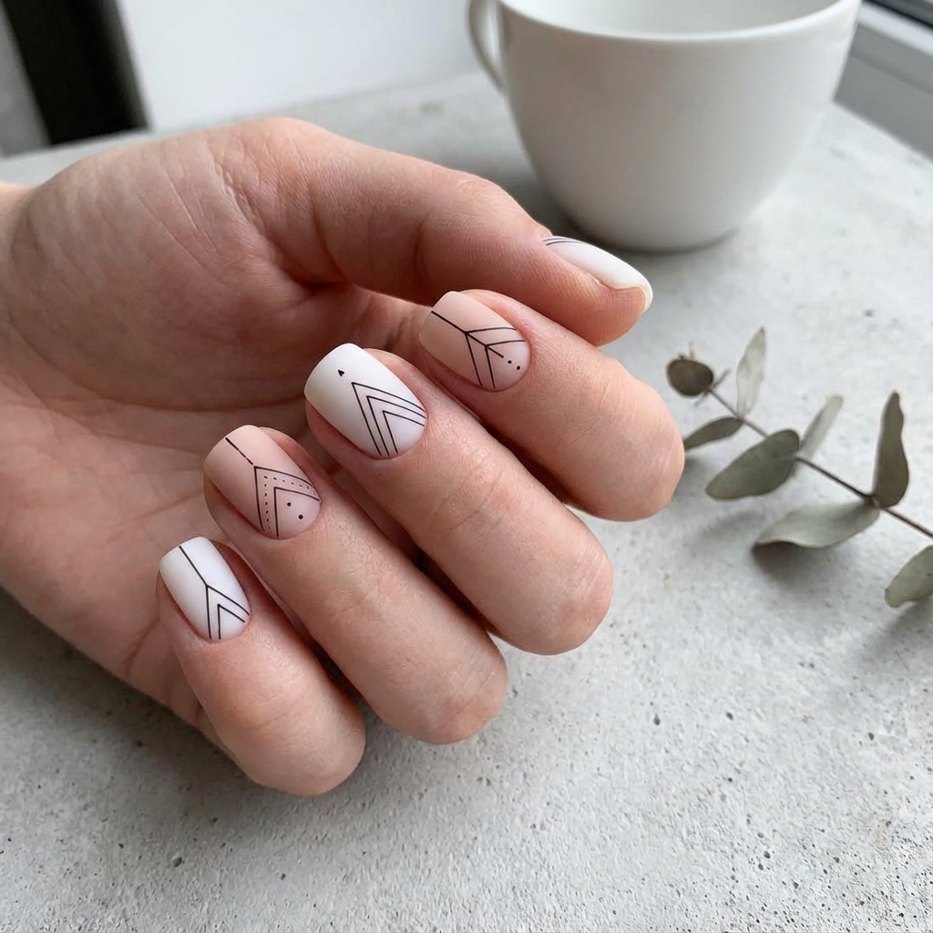 Uñas minimalistas con líneas geométricas